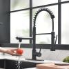 New Single Lever Kitchen Faucet with Base Plate, 304 Stainless Steel with Copper Pump Head Soap Dispenser with Pull Down Kitchen Faucet Black