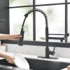 New Single Lever Kitchen Faucet with Base Plate, 304 Stainless Steel with Copper Pump Head Soap Dispenser with Pull Down Kitchen Faucet Black