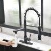 New Single Lever Kitchen Faucet with Base Plate, 304 Stainless Steel with Copper Pump Head Soap Dispenser with Pull Down Kitchen Faucet Black